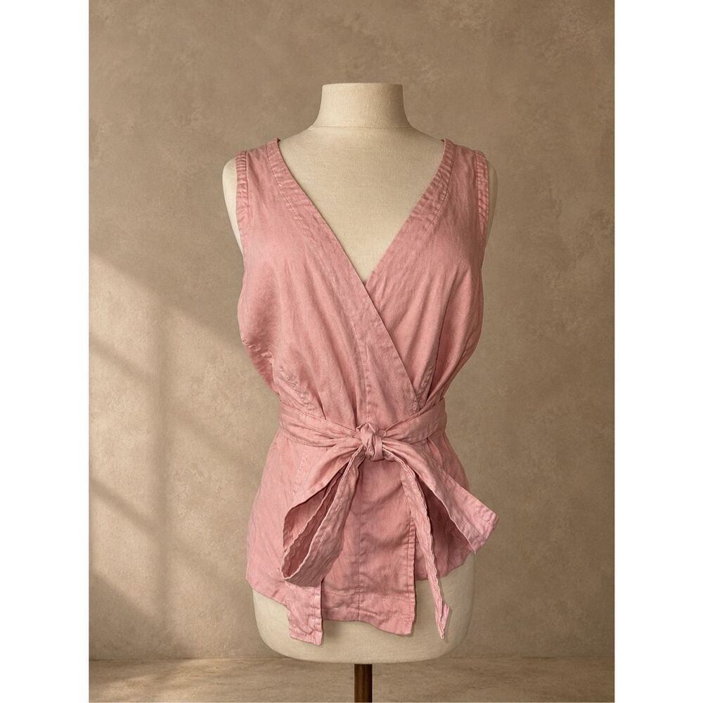 Anthropologie Sz M Linen Blend Tie-front Tank Pink